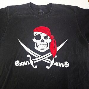 Black Pirate Skull Crossbones Black Graphic T-Shirt Men's Large